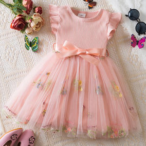 Robe de princesse bouffante pour enfants, robe en tulle brodée de fleurs d'été avec nœud pour filles, pour mariage et fête - Product Image 2