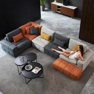 Set Sofa Ruang Tamu Kursi Sofa, Sofa Kain Mewah Seni Modern dengan Bagian Bahan Warna Waktu