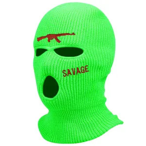 Masque de Ski tricoté 3 trous, cagoule tricotée couverture complète «cœur» broderie hiver coupe-vent cache-cou thermique