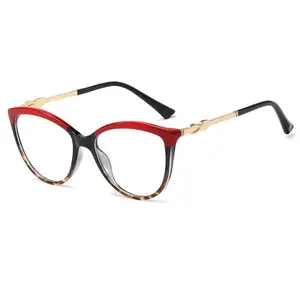 Retro runde Anti-Blau-Brille TR90 Spring Metal Legs Flacher Cat Eye Brillen rahmen mit klaren Gläsern