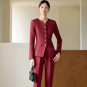 Women's Elegant Suit Set Long Sleeve Midi Skirt Polyester Worsted Anti-Wrinkle Professional Formal Blazer - Product Image 4