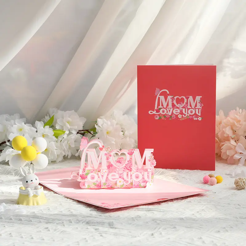 니크로 3D 팝업 중공 디자인 창조적 인 어머니의 날 선물 사랑 엄마 봉투 꽃 축제 일회용 인사말 카드