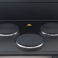 Four électrique de comptoir noir à 3 brûleurs, commande manuelle par bouton, porte transparente pour usage domestique et hôtelier