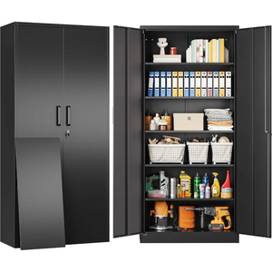Armoire <span class=keywords><strong>de</strong></span> <span class=keywords><strong>rangement</strong></span> <span class=keywords><strong>de</strong></span> <span class=keywords><strong>garage</strong></span> en métal avec serrure, <span class=keywords><strong>casier</strong></span> en acier <span class=keywords><strong>de</strong></span> 72 pouces <span class=keywords><strong>de</strong></span> haut avec 5 étagères réglables pour le bureau, la maison et l'entrepôt - Product Image 1