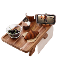 Table plateau canapé en bois d'acacia 360 rotatif support de téléphone accoudoir canapé simple porte-gobelet sculpté 15.36x9.85 grand bras salon
