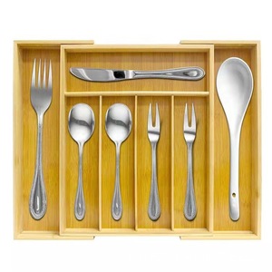 Bamboo Drawer Organizer Rectangular Adjustable <b>Storage</b> <b>Box</b> For <b>Kitchen</b> Tableware Utensil Divider With Multiple Compartments - Product Image 4