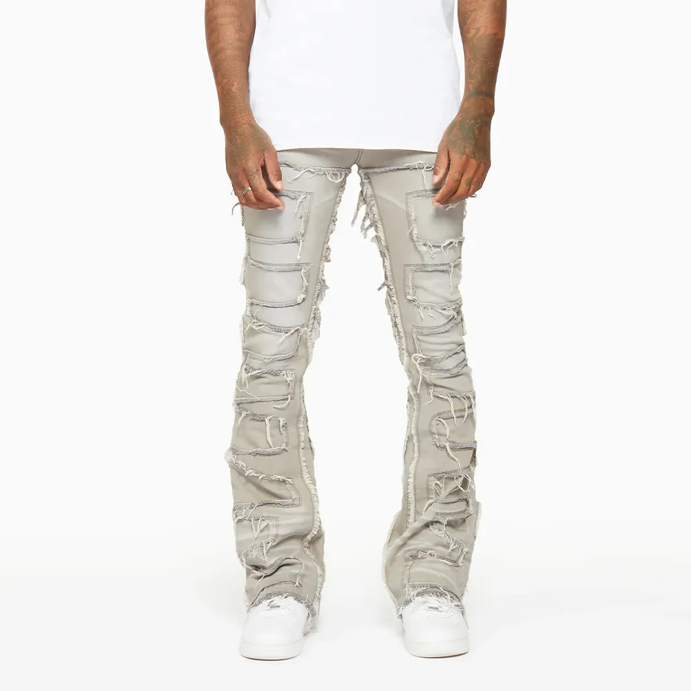 Atacado Brown Rasgado Jeans Street StyleTrend Com Tassel Straight Jeans Lavado Slim Fit Jeans