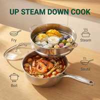 Olla Multifuncional de Tres Capas de Acero Inoxidable, Wok y Olla para Sopa con Vaporera, Apta para Chefs y Familias