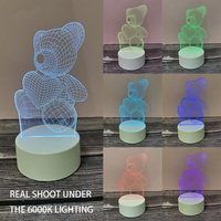 Veilleuse LED 3D Illusion Petite avec Socle Rond Tactile, Lampe Multicolore en Verre Acrylique, Figurine, Coffret Cadeau pour Bureau de Chambre d'Enfant