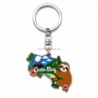 Llavero de metal de aleación de zinc personalizado con diseño de Mapa de Costa Rica y Perezoso de Monteverde, Souvenirs de Costa Rica