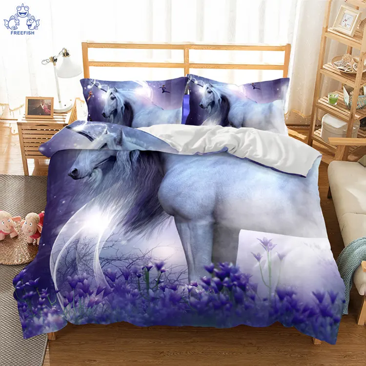 Sparkle Lilac Unicorn Bedding for Beds Unicorn Duvet Covers 3 Pieces Purple Lavender Pegasus Flower Bedding Sets