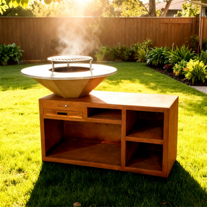 Modern Corten Steel <b>BBQ</b> <b>Grill</b> With Smoker Function Matte Finish Backyard Charcoal <b>Grill</b> Piezoelectric Ignition Easily Cleaned - Product Image 1