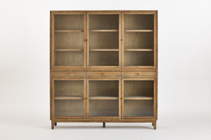 Vetrine in Vetro Moderne e Minimaliste Personalizzate, Quadrate in Legno di <span class=keywords><strong>Olmo</strong></span> Grigio Fumé, Adatte per Soggiorni - Product Image 2