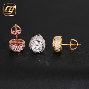Boucles d'oreilles clous en argent 925 avec halo de moissanite, pavées de diamants VVS ronds, style Iced Out, bijoux pour hommes - Product Image 6