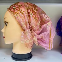 2025 Premium kerudung ekor ikan Islami topi buatan tangan manik-manik renda syal bunga Jacquard bordir Dobby gaya pinggiran dibuat poliester