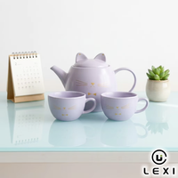 Service à thé en céramique avec visage de chat mignon et moustaches dorées pour le thé de l'après-midi, idéal pour la maison, la cuisine, la table, ou comme idée cadeau.
