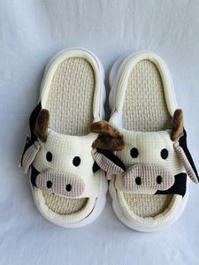 Pantofole in maglia con stampa di animali dei cartoni animati bianche, suola in EVA imbottita, punta aperta, per uso domestico, taglia 36-41 - Product Image 1