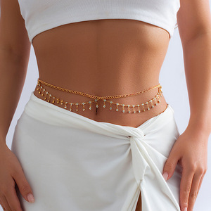 STL008 Chaîne de Taille de Bikini de Plage Sexy pour Femmes avec Double Chaîne Strass Pampilles Pendentif Bijoux de Corps Colorés pour Mariages - Product Image 4