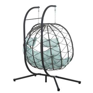 Modern Outdoor Patio Double Egg Swing Chair Cushions <b>Wicker</b> Rattan Hanging Hammock Stand Pillows Garden Balcony Porch Durable - Product Image 5