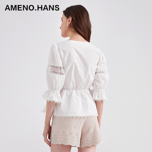 Maglia di squisita fattura <span class=keywords><strong>donna</strong></span> top pizzo bianco <span class=keywords><strong>camicia</strong></span> a scollo a V <span class=keywords><strong>camicia</strong></span> da <span class=keywords><strong>donna</strong></span> a <span class=keywords><strong>manica</strong></span> corta - Product Image 6