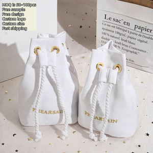 Sac cadeau en toile de coton avec logo brodé personnalisé, fond carré, sac à bijoux en toile de luxe avec cordon de serrage - Product Image 1