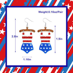 Divertidos pendientes de acrílico con diseño de bandera del Día de la Independencia 2026, joyería de moda, lindos colgadores de madera para bikini, pendientes de gota de acrílico con purpurina sexy para mujer - Product Image 2