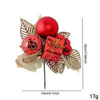 Branche décorative de Noël avec fruits rouges, fruits dorés et feuilles dorées pour sapin de Noël, couronne, guirlande, décoration florale et articles d'ambiance