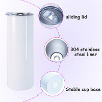 Gobelet à sublimation vierge en acier inoxydable de 20 oz, à bords arrondis, droit et fin, avec pailles et couvercles, entrepôt américain