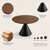 Table à manger ronde rétro en bois massif, plateau en noyer noir, base en bois de caoutchouc, fournisseur OEM ODM Chine