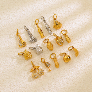 DIY Sieraden Gourmet Serie Taart Aardbei Noten Pinda Wijnglas Hangertjes RVS Charms Groothandel - Product Image 2