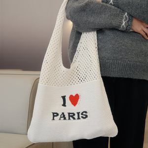 Bolso Tote de Punto con Texto Vintage Paris <span class=keywords><strong>Milano</strong></span> para Mujer, Bolso de Hombro Suave, Ligero y Transpirable con Correas Fijas, Bolso Casual para Uso Diario - Product Image 5