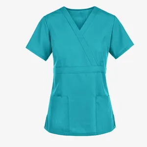 New Style Butter Soft Core Lightly Brushed Easy-Care Fabric Women's 3-Pocket Crisscross V-Neck Scrub Hospital Clothing Patient