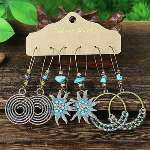 Fashion Jewelry Women's Bohemia Alloy Tassel <b>Drop</b> Earrings With Turquoise Inlay For Party - Product Image 3