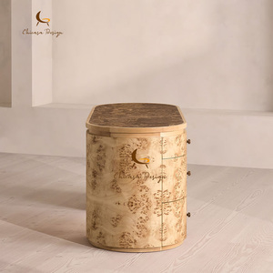 Natural Marble Tabletop Multi Drawer Storage Cabinets Solid Wood Frame Luxury Study Writing <b>Vanity</b> <b>Table</b> Oval Burl Desk - Product Image 3