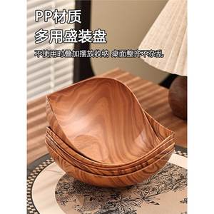 Ensemble de 2 plateaux à fruits triangulaires en imitation bois pour table basse, salon, style simple, motif végétal, en plastique - Product Image 3