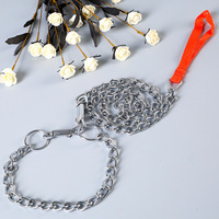 Correa de Cadena para Perro Cromada Anti-Mordidas con Collar a Juego, 160cm, Correa Metálica Resistente para Pasear Mascotas, para Perros Medianos y Grandes