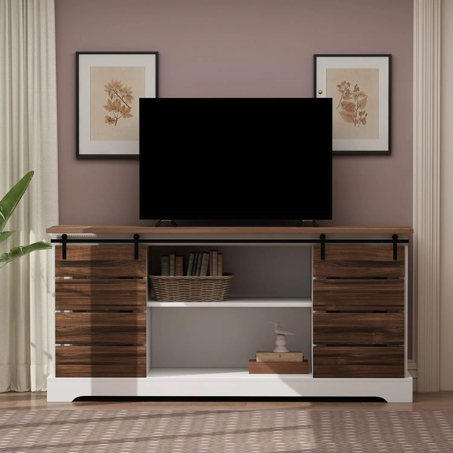 Hitam Kualitas Premium Desain Baru Ruang Tamu Modern Desain Kabinet Tv Perabot Penyimpanan Tv Berdiri dengan Laci