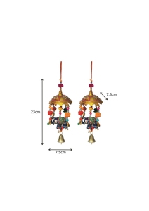 Traditional Metal <b>Elephant</b> Wind Chimes with Colorful Tassels and Bells Hanging <b>Decor</b> for Indoor Living Room - Product Image 2