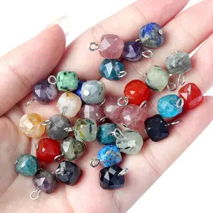 9mm Faceted Carving Candy Beads Charm Jewelry Connector Healing Crystal Aquamarine Citrine Apatite Beaded Pendants Findings