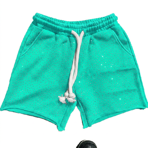 Men's Black Solid Glitter Dot Print Button Fly <b>Shorts</b> with <b>Tassel</b> Casual Mid Waist Knitted Cotton Breathable High Street - Product Image 3