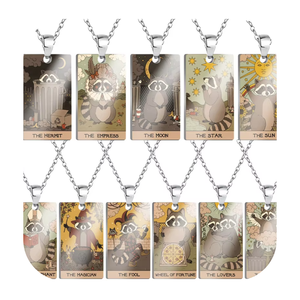 Roestvrijstalen Kraag De Acero Inoxidable Niet-Aantasting Mode Sieraden Schattige Wasbeer Art <span class=keywords><strong>Tarot</strong></span> Kaart Hanger Kettingen - Product Image 1