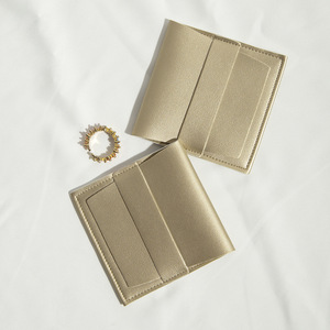 Custom Made Flip Top <b>Jewelry</b> <b>Packaging</b> Bag Gold 8x8cm Rectangular PU Leather Storage For Necklace Ring - Product Image 2
