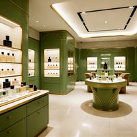 Edgy Luxe Cosmetics Boutique Featuring Tiered Open Shelves, Partial Enclosure Checkout, and Integrated LED Display Shelves