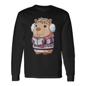 T-shirt à manches longues avec motif Capybara en costume de Noël, design ambiance hivernale - Product Image 1