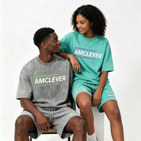Ensembles de shorts délavés à l'acide unisexes ALCLEVER, t-shirt et short surdimensionnés 100% coton pour hommes, streetwear, impression DTG DTF Puff, OEM