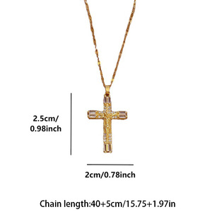 Bijoux religieux Plaqué or 18 carats Pendentif <span class=keywords><strong>Croix</strong></span> <span class=keywords><strong>de</strong></span> Jésus en diamant Collier en acier inoxydable <span class=keywords><strong>Croix</strong></span> pour femme - Product Image 6