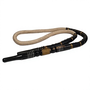 Accessoires authentiques pour chicha Khalil Maamoon faits à la main - Tuyau signature enveloppé de similicuir (noir et finition dorée) - Product Image 1