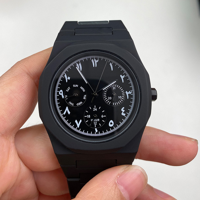 Men's Casual Arabic Dial Design Black Wrist Quartz Watch with Plastic Band Fashion Accessory