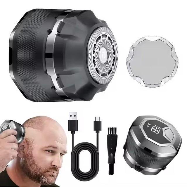 Rechargeable Cordless Electric Shaver with LED Head Shaving Razor Single Magnetic Blade IPX6 Waterproof Bald Shaver for Men