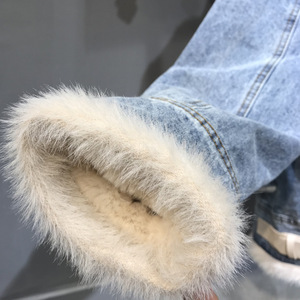 Cappotto in Denim invernale con Logo personalizzato da <span class=keywords><strong>donna</strong></span> in finto <span class=keywords><strong>Shearling</strong></span> foderato di parka in pelliccia di agnello con collo in pelliccia sintetica Jeans giacche da <span class=keywords><strong>donna</strong></span> cappotto - Product Image 6